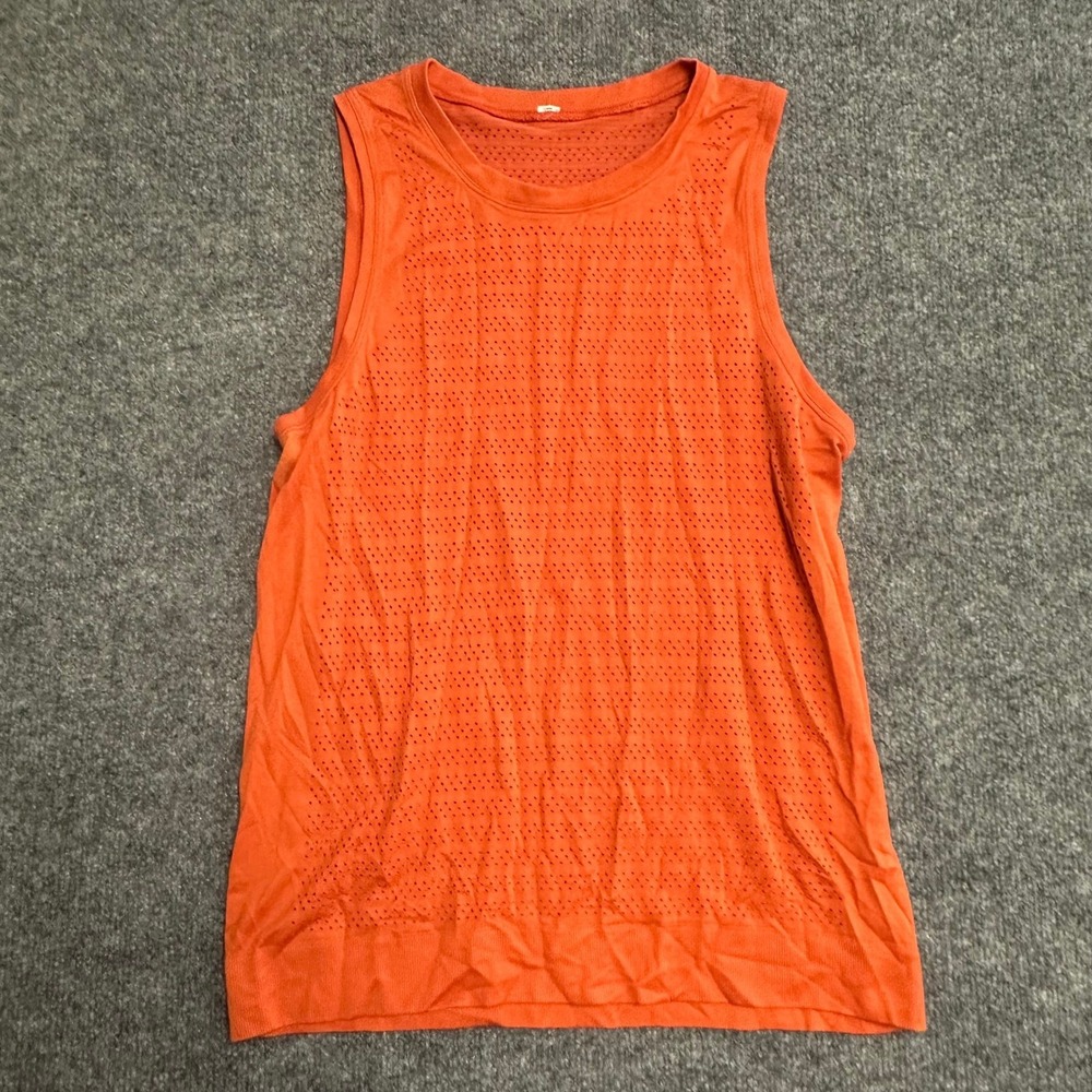 Lululemon Tank Top Womens Size 8 Orange Swiftly Tech Mesh Perforated Athletic